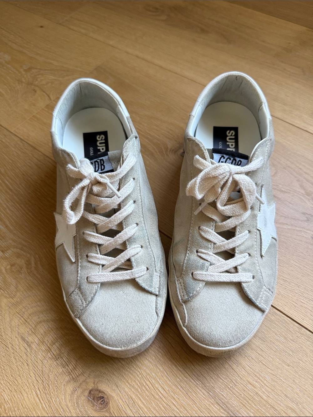 Golden Goose Beige Suede Superstar Sneakers with White Star